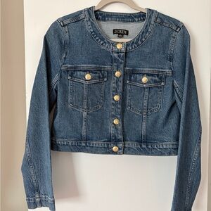 J.Crew Blue Denim Cropped Jean Jacket with Gold Buttons